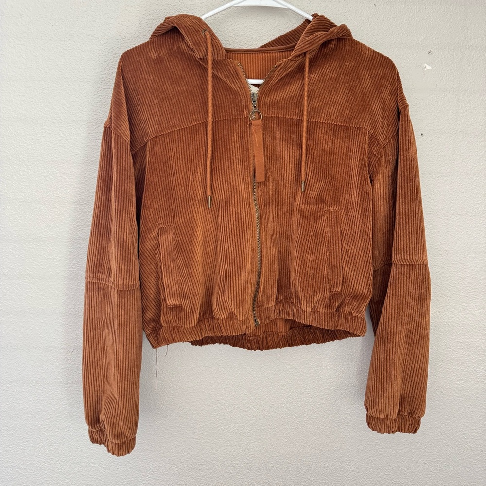 Corduroy Zip Up Hooded Jacket - Size small
